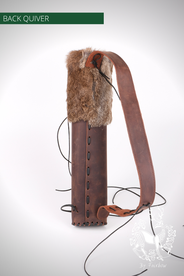 BROWN BACK QUIVER WITH RABBIT FUR AND BELT-Quiver-Fairbow-Fairbow