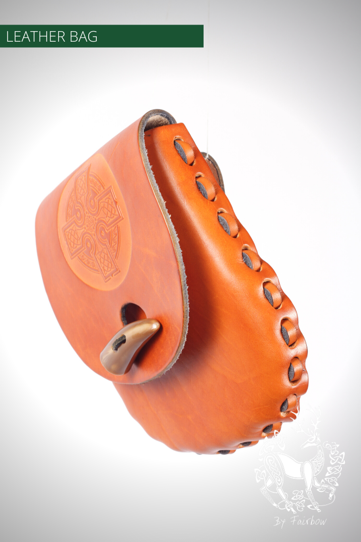 HANDCARVED LEATHER BAG, SPORRAN OR BELT MODEL WITH CELTIC DESIGN-Bag-Fairbow-Brown, bordeax burgundy-Fairbow