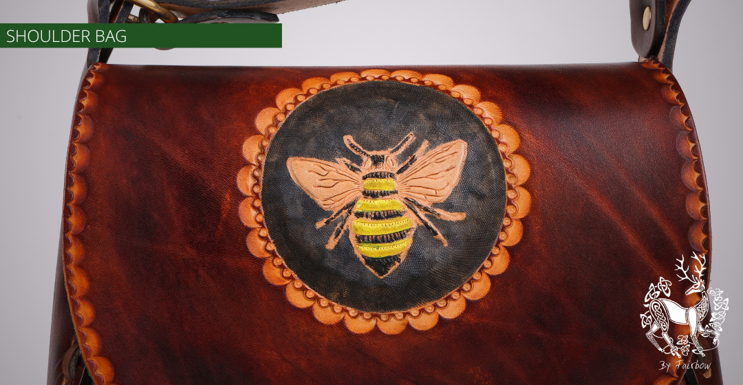 HANDCARVED LEATHER BAG WITH CELTIC DESIGN (the beekeeper)-Bag-Fairbow-Fairbow