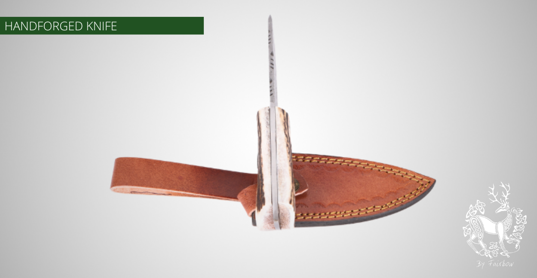 HUNTING KNIFE WITH DAMAST BLADE AND ANTLER SCALES-KNIFE-FAIRBOW-Fairbow