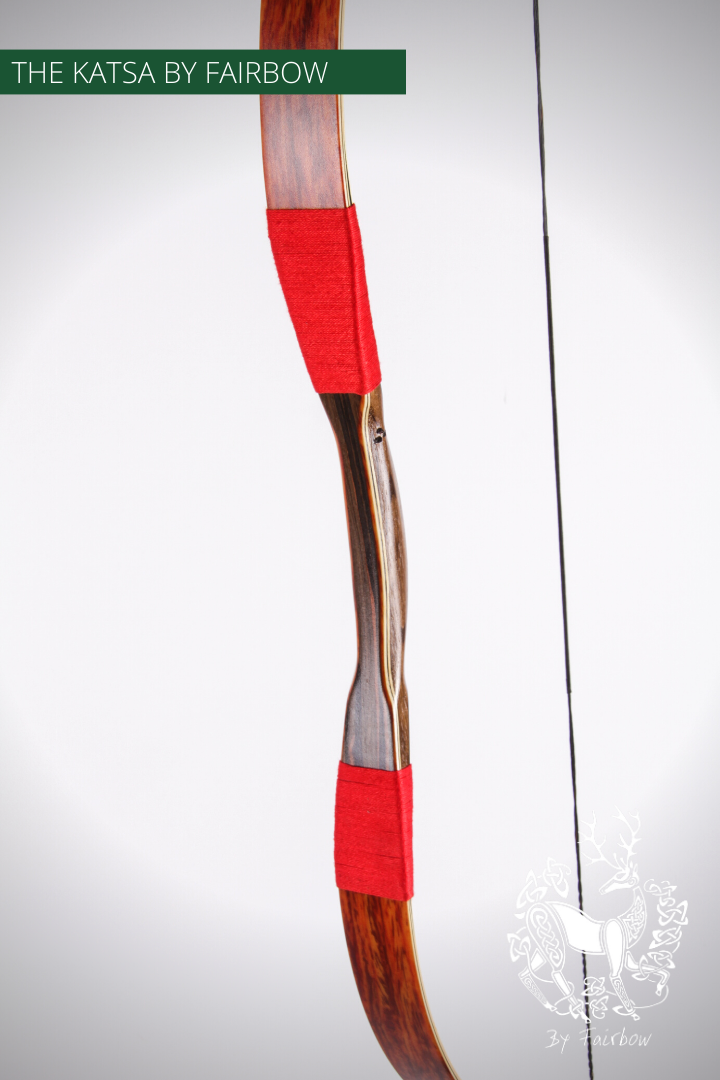 THE KATSA BOW, 51 LBS, SMOKED OAK WOOD, RED "N WHITE, RED KIRINITE NOCKS-Bow-Fairbow-Fairbow