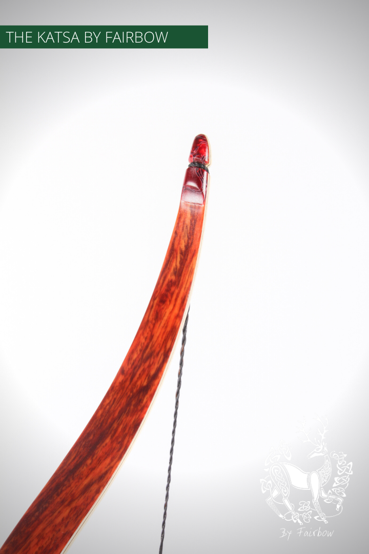 THE KATSA BOW, 51 LBS, SMOKED OAK WOOD, RED "N WHITE, RED KIRINITE NOCKS-Bow-Fairbow-Fairbow