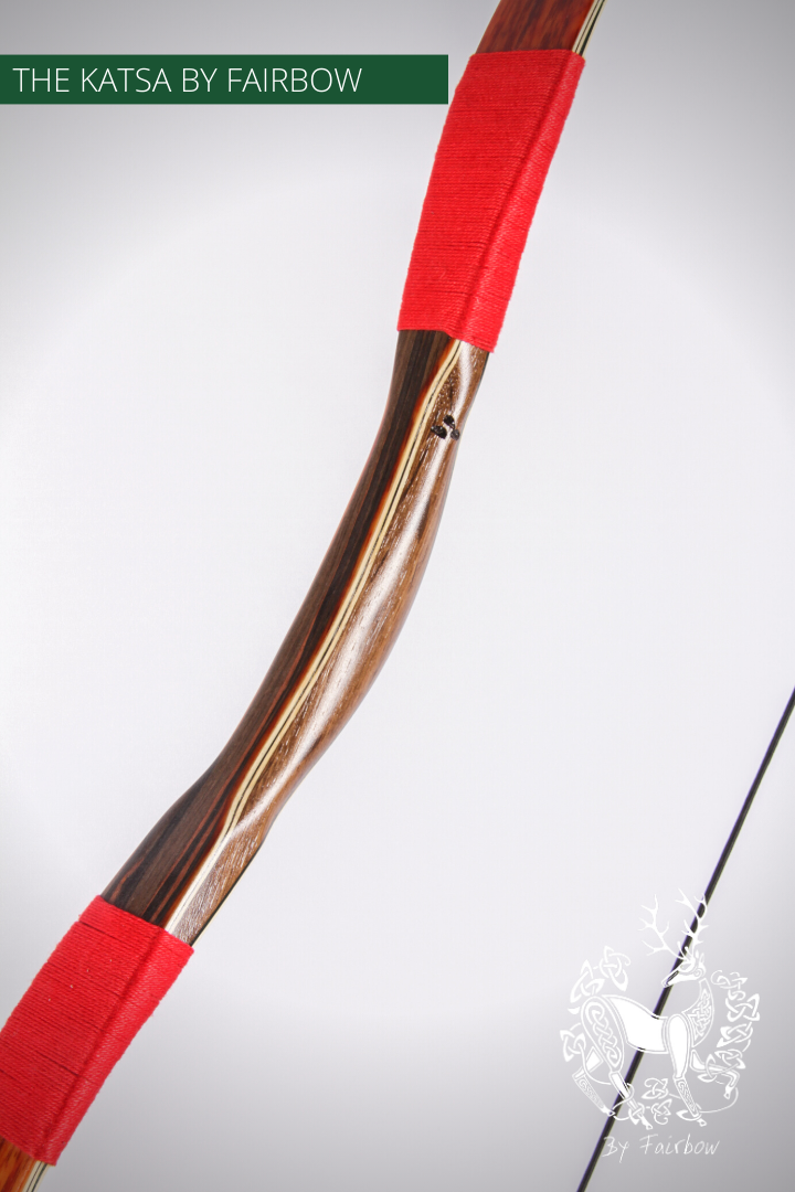 THE KATSA BOW, 51 LBS, SMOKED OAK WOOD, RED "N WHITE, RED KIRINITE NOCKS-Bow-Fairbow-Fairbow