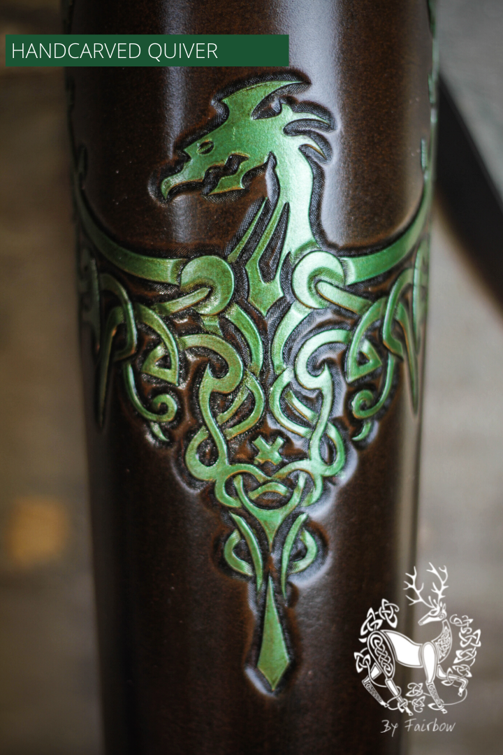 BACK QUIVER WITH CELTIC WYVERN / DRAGON DESIGN-Quiver-Fairbow-Fairbow