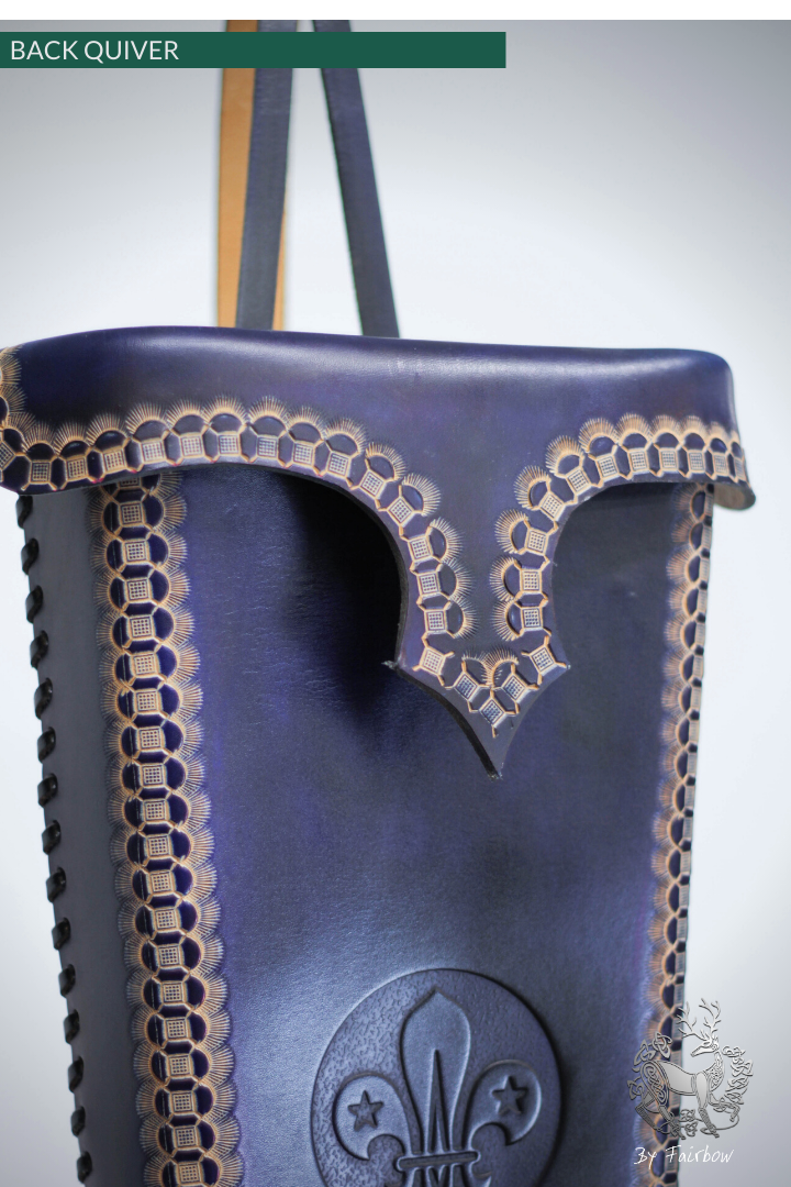 BLUE BACK QUIVER WITH STAMPED FLEUR DE LYS DESIGN-Quiver-Fairbow-Fairbow