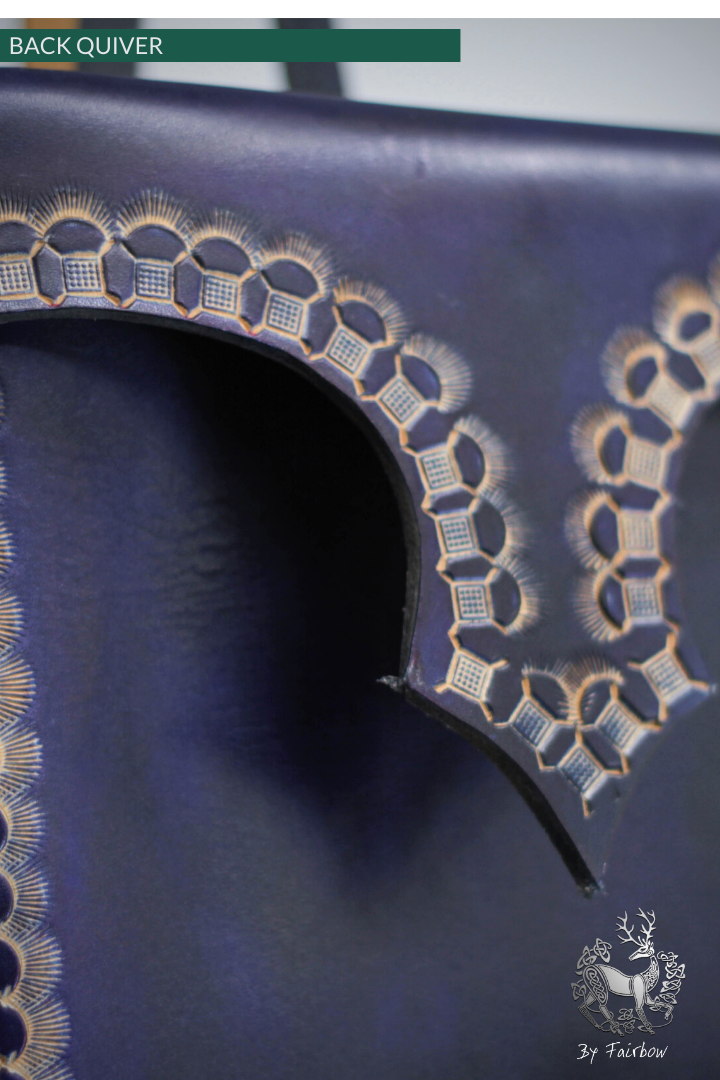 BLUE BACK QUIVER WITH STAMPED FLEUR DE LYS DESIGN-Quiver-Fairbow-Fairbow