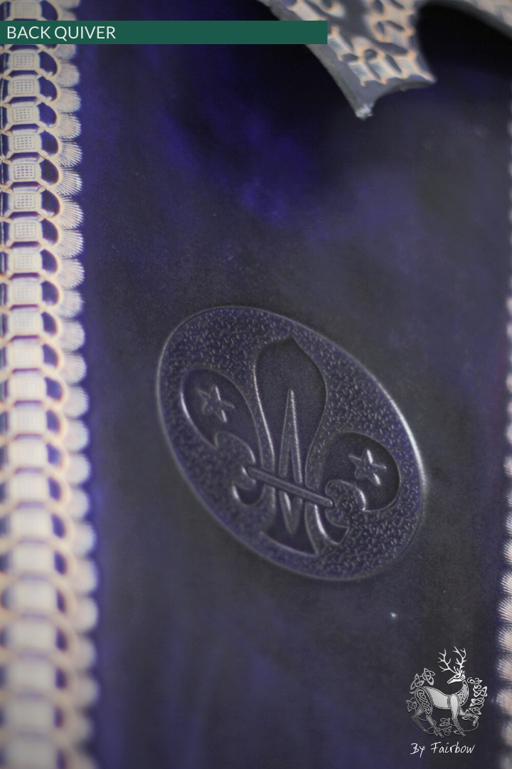 BLUE BACK QUIVER WITH STAMPED FLEUR DE LYS DESIGN-Quiver-Fairbow-Fairbow
