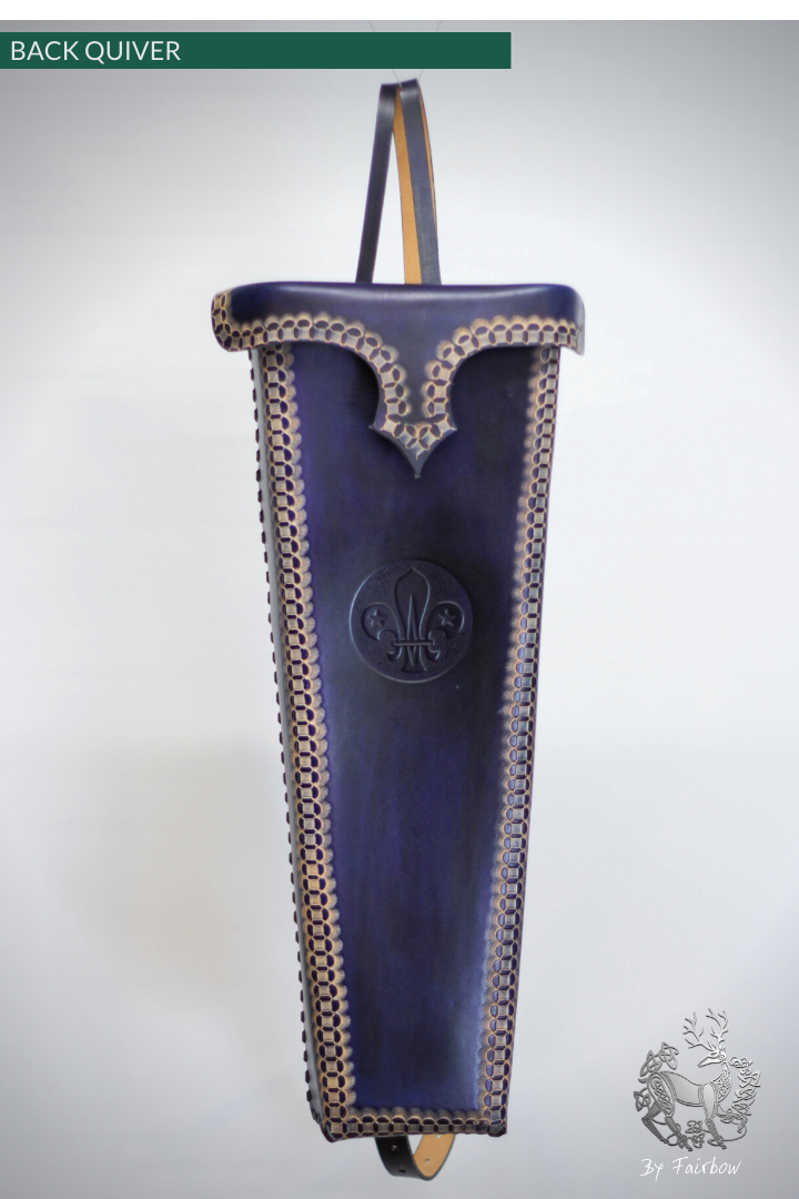 BLUE BACK QUIVER WITH STAMPED FLEUR DE LYS DESIGN-Quiver-Fairbow-Fairbow