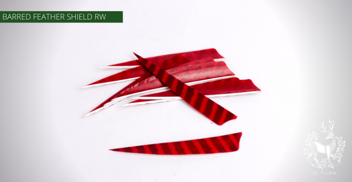 FEATHERS BARRED 5 INCH SHIELD PER DOZEN (RW)-Feathers-Fairbow-Red - Black-Fairbow
