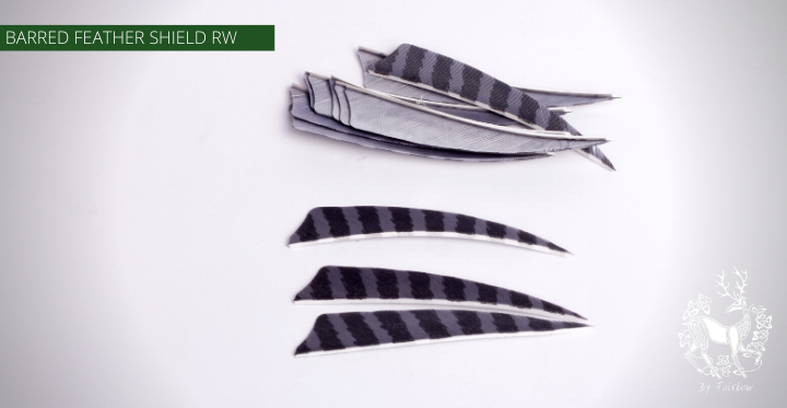 FEATHERS BARRED 5 INCH SHIELD PER DOZEN (RW)-Feathers-Fairbow-White - Black-Fairbow