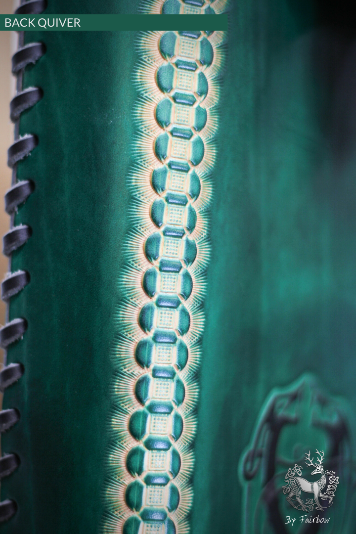 GREEN BACK QUIVER WITH STAMPED CELTIC DESIGN-Quiver-Fairbow-Fairbow