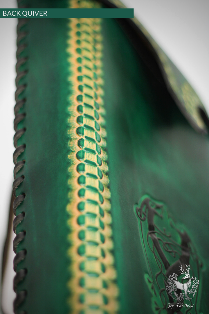 GREEN BACK QUIVER WITH STAMPED CELTIC DESIGN-Quiver-Fairbow-Fairbow