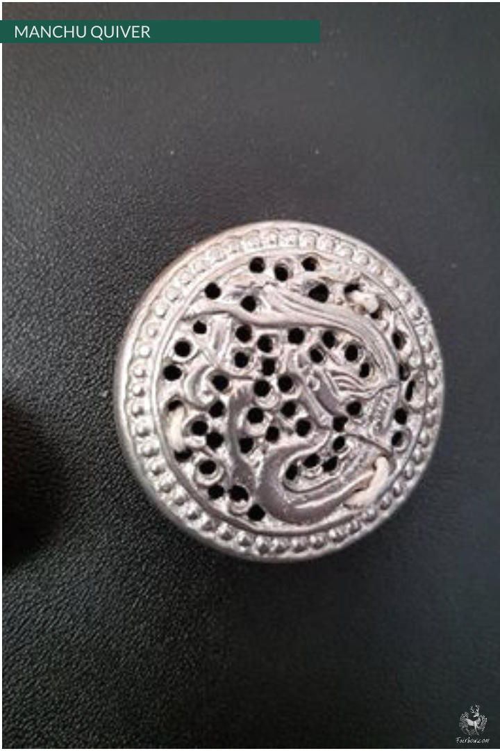 MANCHU QUIVER, THICK SADDLER QUALITY LEATHER, HANDMADE, ORNAMENTED GREEN-Fairbow-Fairbow