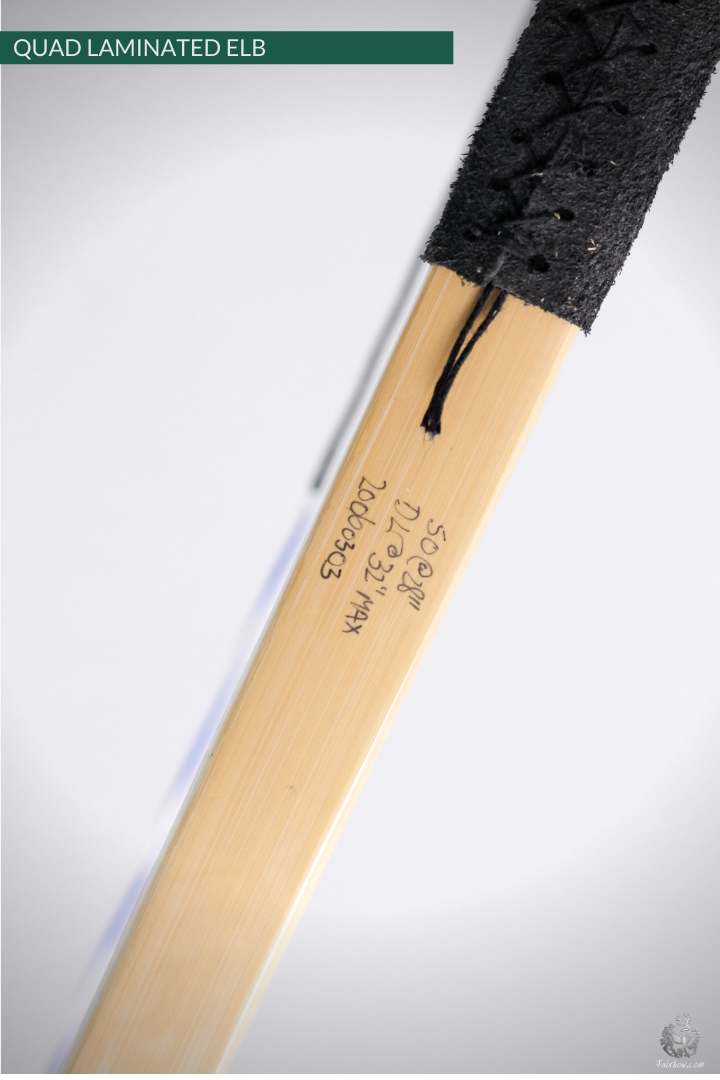 QUAD LAMINATED ENGLISH LONGBOW MASSARANDUBA, SUPERCORE, WALNUT, BAMBOO 50 LBS @ 28 INCH-English Longbow-Fairbow-Fairbow