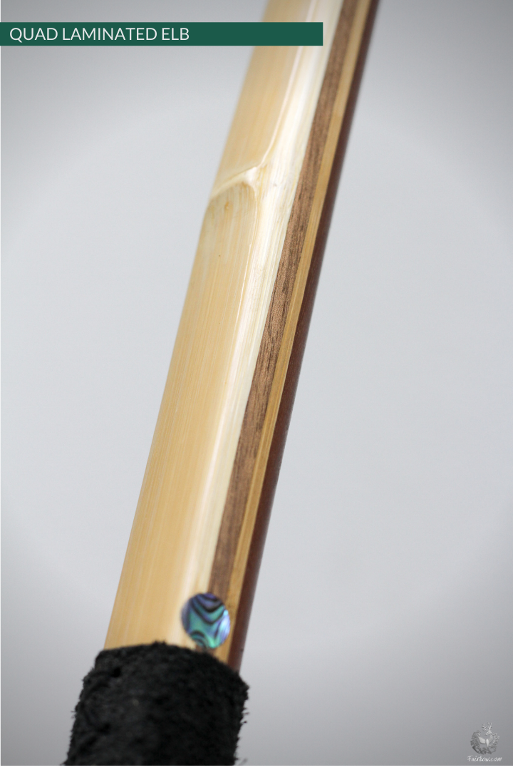 QUAD LAMINATED ENGLISH LONGBOW MASSARANDUBA, SUPERCORE, WALNUT, BAMBOO 50 LBS @ 28 INCH-English Longbow-Fairbow-Fairbow