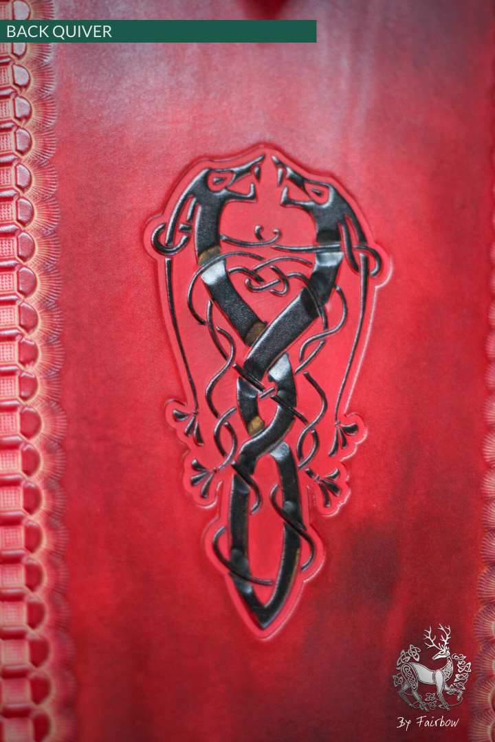 RED BACK QUIVER WITH STAMPED CELTIC DESIGN-Quiver-Fairbow-Fairbow