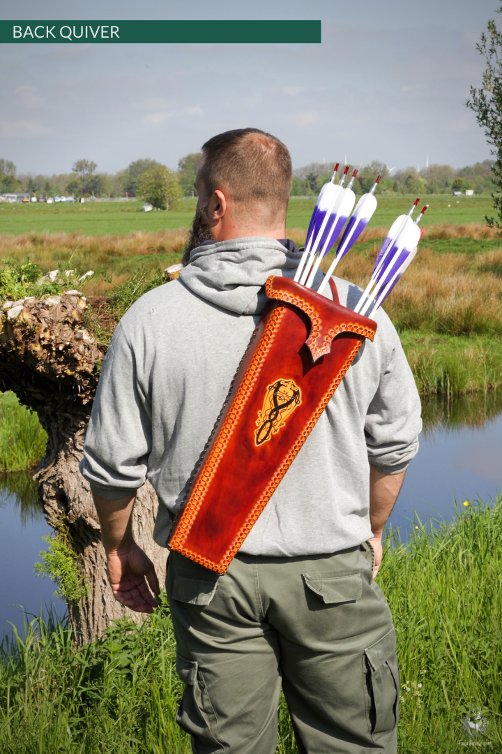 RED BACK QUIVER WITH STAMPED CELTIC DESIGN-Quiver-Fairbow-Fairbow
