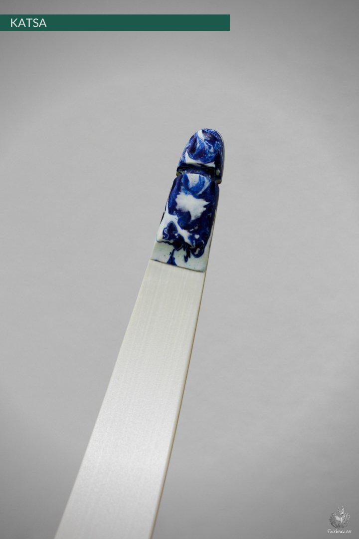 THE KATSA BOW, 20 lbs at 28 inch WHITE GLASS WITH CURLY BLUE NOCKS-Bow-Fairbow-Fairbow