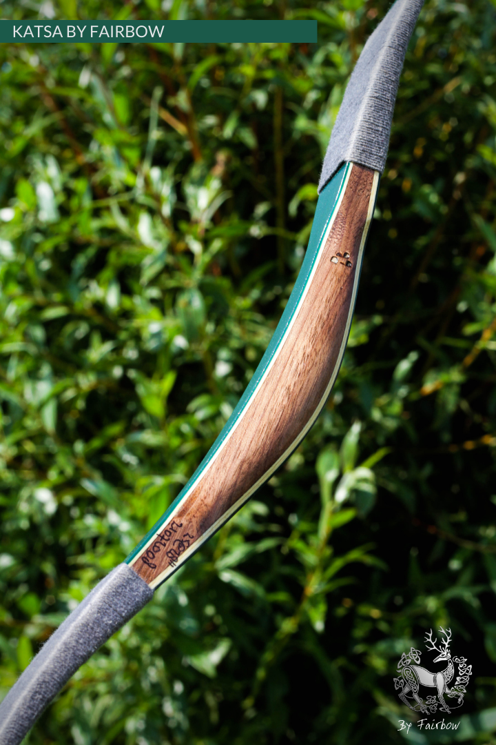 THE KATSA BOW, 25 LB, WALNUT, GREEN, SWIRLY DARK NOCKS-Bow-Fairbow-Fairbow