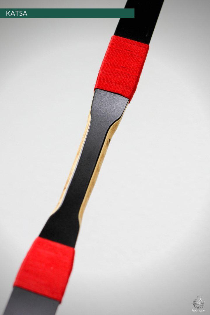 THE KATSA BOW, 31LBS @ 28 INCH BLACK GLASS WITH SMOKEY BLACK AND RED NOCKS-Bow-Fairbow-Fairbow