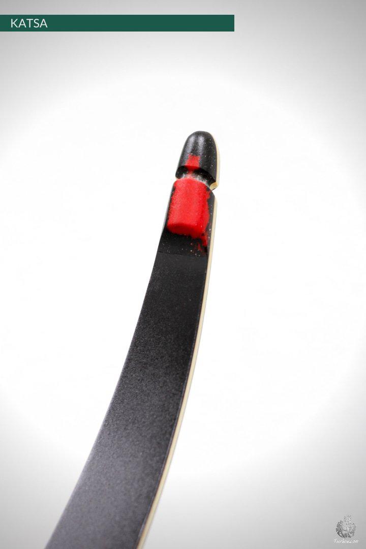 THE KATSA BOW, 31LBS @ 28 INCH BLACK GLASS WITH SMOKEY BLACK AND RED NOCKS-Bow-Fairbow-Fairbow