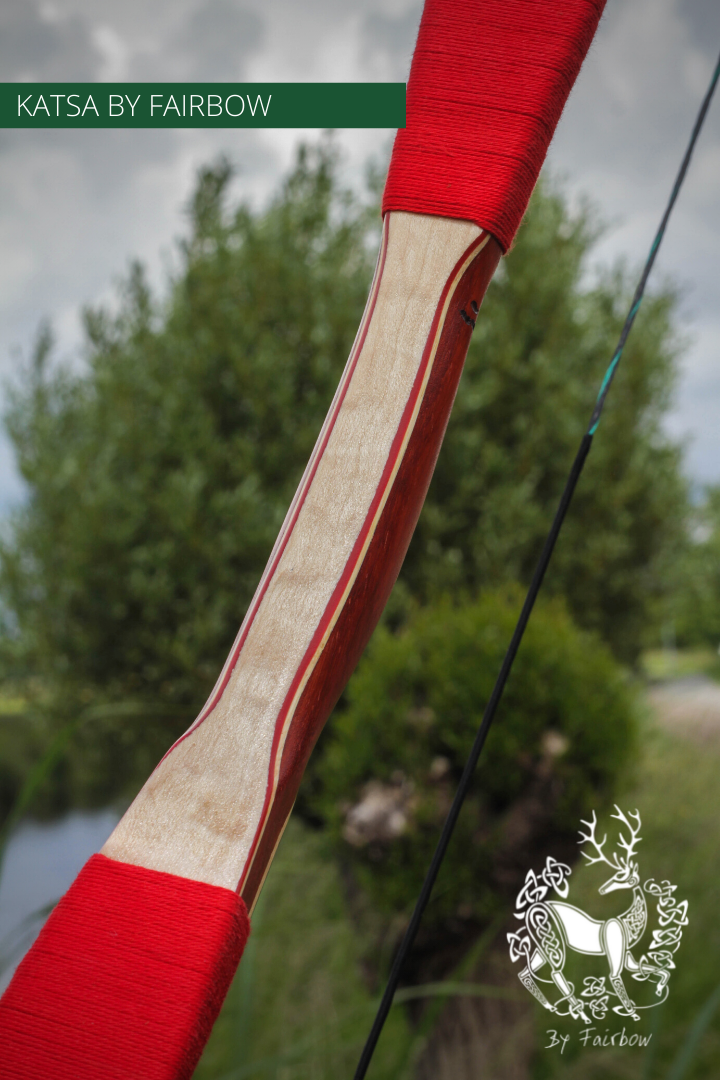 THE KATSA BOW, 53 LB, PADOUK WOOD, RED "N WHITE, RED KIRINITE NOCKS-Bow-Fairbow-Fairbow