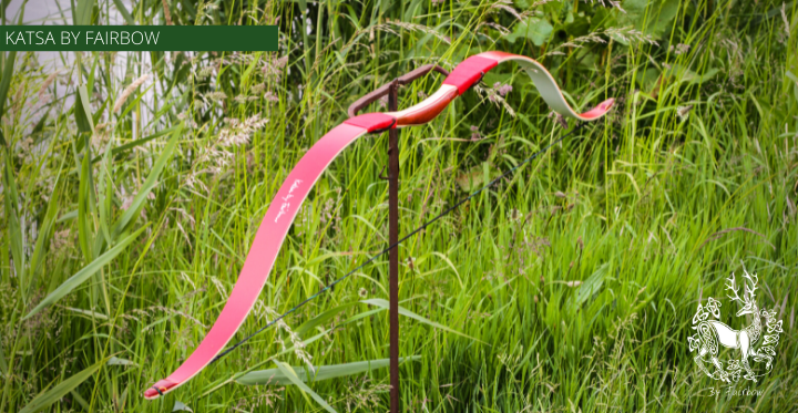 THE KATSA BOW, 53 LB, PADOUK WOOD, RED "N WHITE, RED KIRINITE NOCKS-Bow-Fairbow-Fairbow