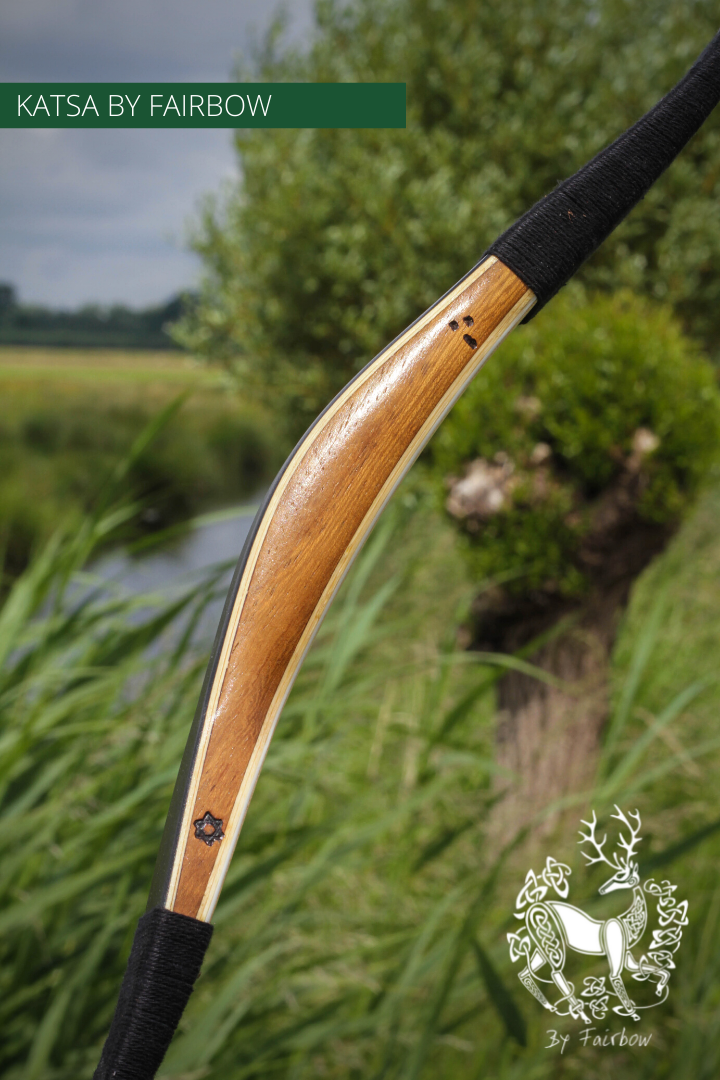THE KATSA BOW, 59 LB, TEAK WOOD, BLACK "N WHITE, RED KIRINITE NOCKS-Bow-Fairbow-Fairbow