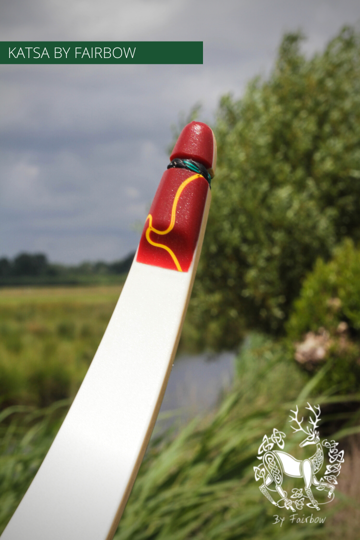 THE KATSA BOW, 59 LB, TEAK WOOD, BLACK "N WHITE, RED KIRINITE NOCKS-Bow-Fairbow-Fairbow