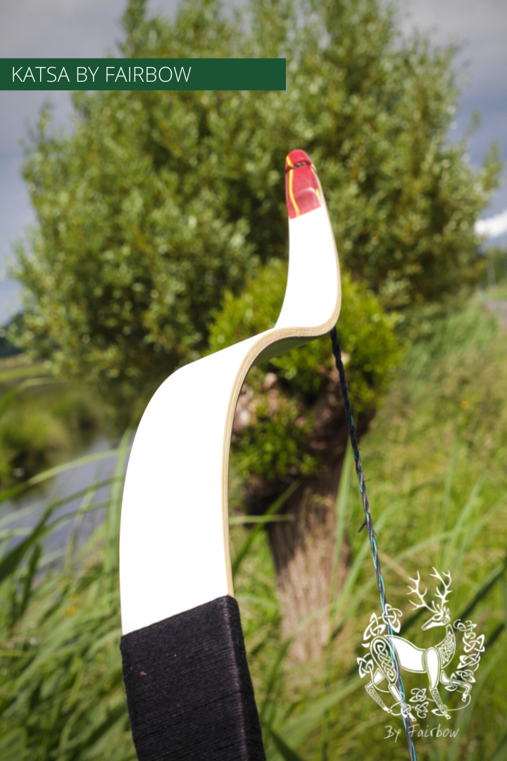 THE KATSA BOW, 59 LB, TEAK WOOD, BLACK "N WHITE, RED KIRINITE NOCKS-Bow-Fairbow-Fairbow