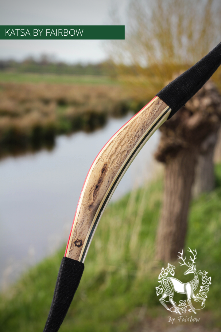 THE KATSA BOW, 64 LB, ROSEWOOD, RED "N GREEN, KIRINITE NOCKS-Bow-Fairbow-Fairbow