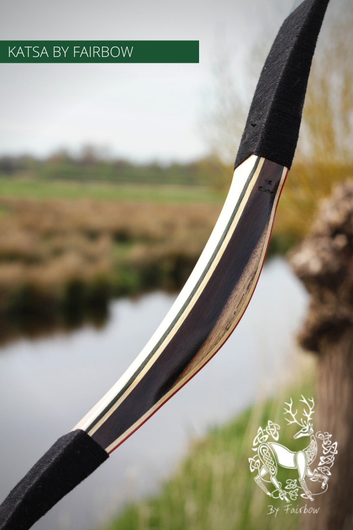 THE KATSA BOW, 64 LB, ROSEWOOD, RED "N GREEN, KIRINITE NOCKS-Bow-Fairbow-Fairbow