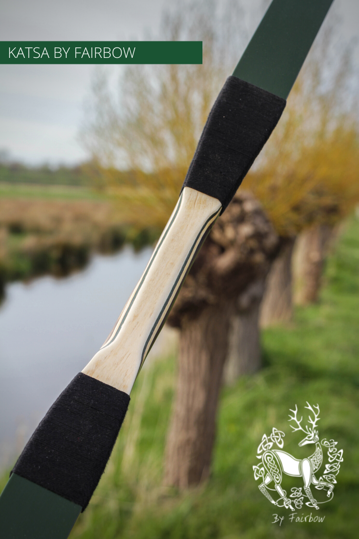 THE KATSA BOW, 64 LB, ROSEWOOD, RED "N GREEN, KIRINITE NOCKS-Bow-Fairbow-Fairbow