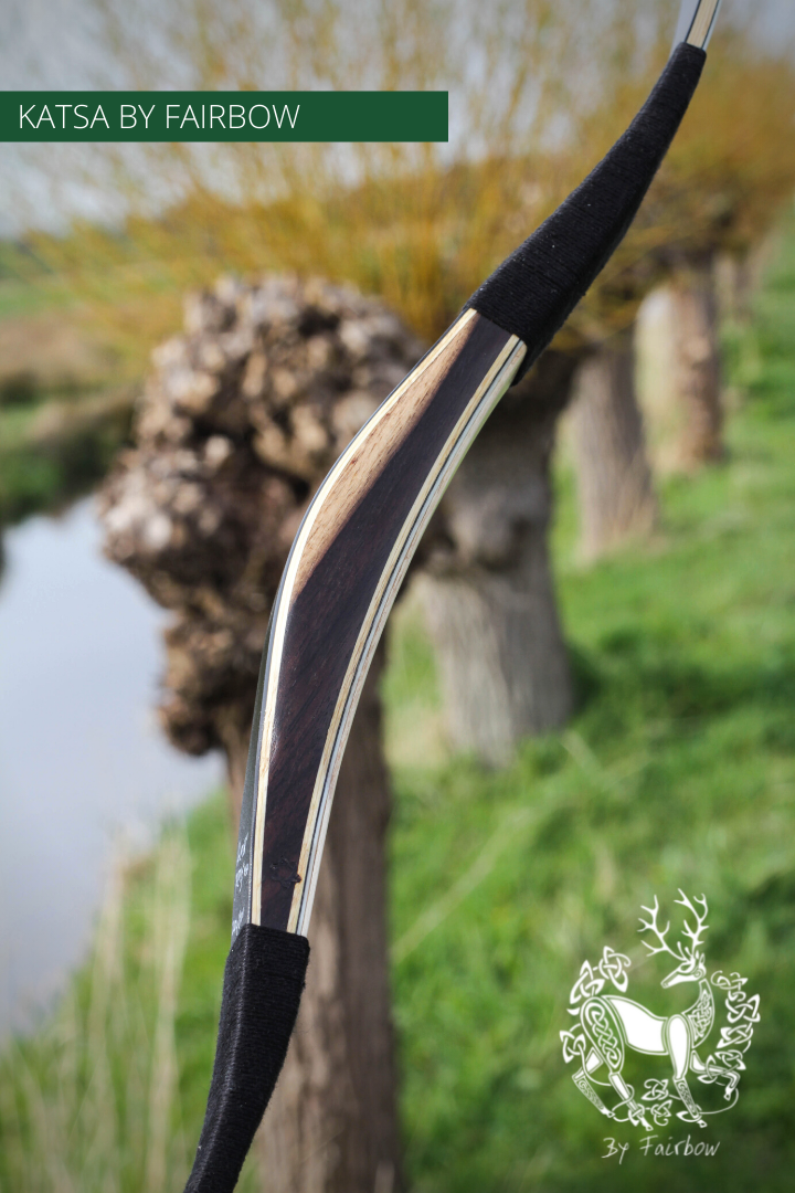 THE KATSA BOW, 66 LB, ROSEWOOD, BLACK "N WHITE, KIRINITE NOCKS-Bow-Fairbow-Fairbow
