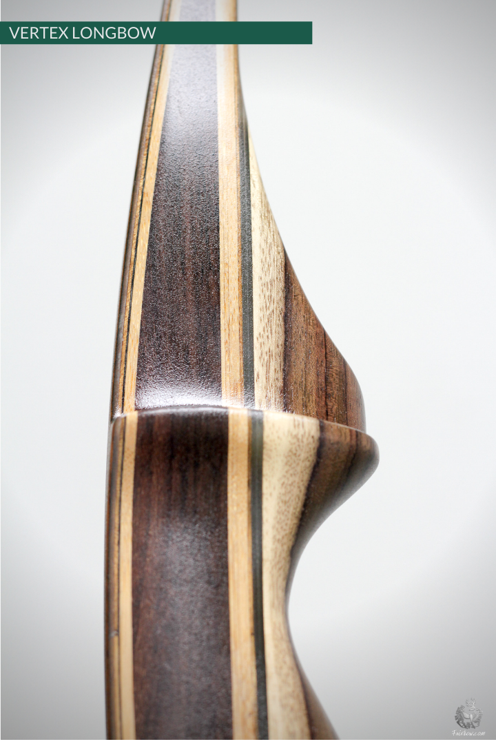 THE VERTEX BOW 68" CLEAR GLASS OVER AFRICAN OLIVE WOOD 72 LBS @ 28 INCH RH-Bow-Fairbow-Fairbow