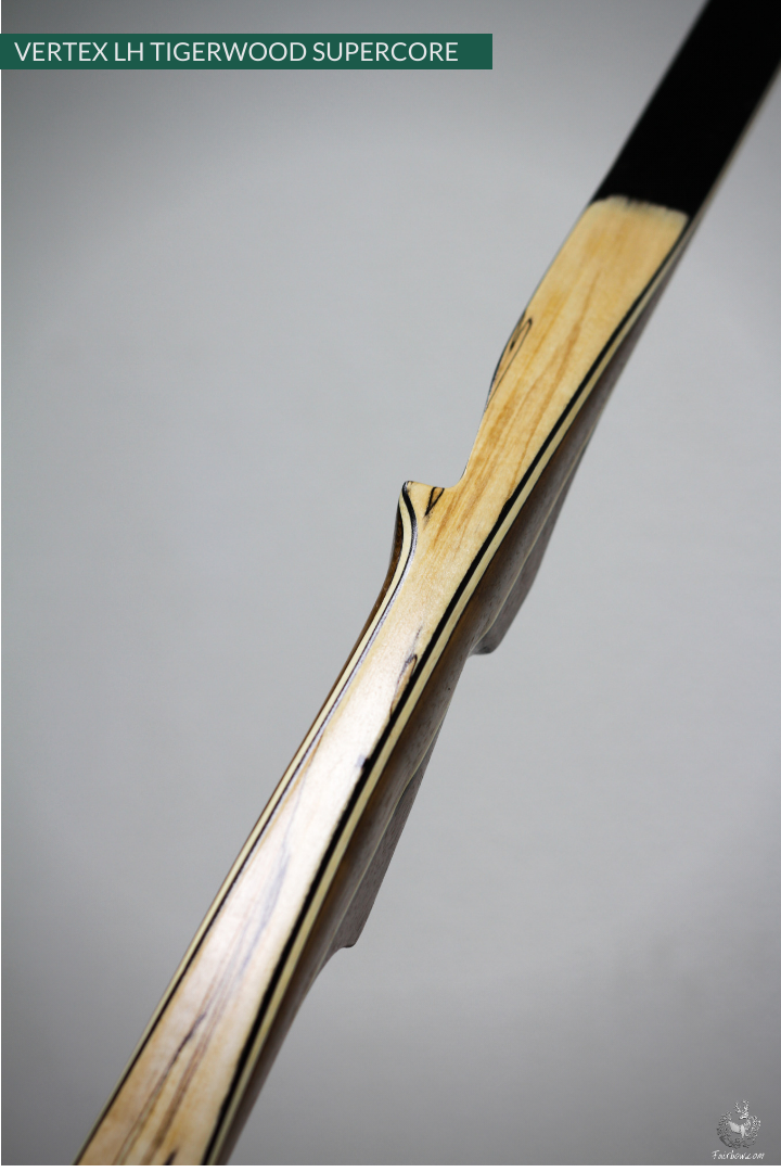 THE VERTEX BOW R-D 68" TIGERWOOD AND BLACK, BAMBOO-GLASS 35 LBS @ 28 INCH LH-Bow-Fairbow-Fairbow