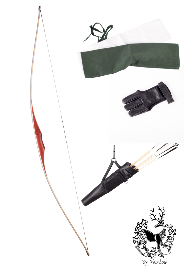 AMERICAN LONGBOW STARTER KIT, BOW, ARROWS, QUIVER, THE WHOLE SHEBANG-longbow-Fairbow-25#-26"-Fairbow