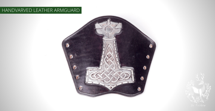 ARMGUARD THICK HANDCARVED LEATHER CELTIC AND THOR'S HAMMER-Protection-Fairbow-Fairbow