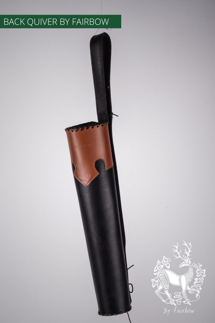 BACKQUIVER, BLACK BROWN WITH MEDIEVAL DESIGN AND ADJ. STRAP-Quiver-Fairbow-Fairbow