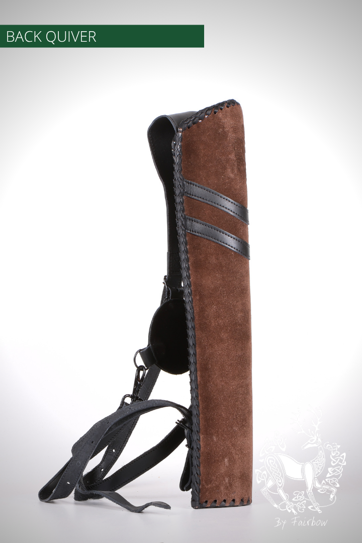 BACKQUIVER, BLACK BROWN WITH MEDIEVAL DESIGN AND ADJ. STRAPS-Quiver-Fairbow-Fairbow