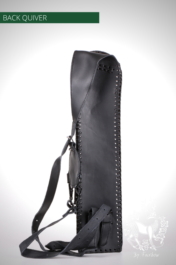 BACKQUIVER, BLACK BROWN WITH MEDIEVAL DESIGN AND ADJ. STRAPS-Quiver-Fairbow-Fairbow