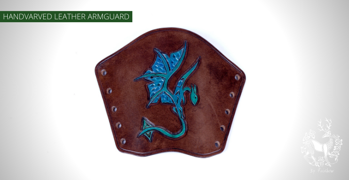 CARVED LEATHER ARMGUARD (BLUE DRAGON / WYVERN)-Protection-Fairbow-Fairbow