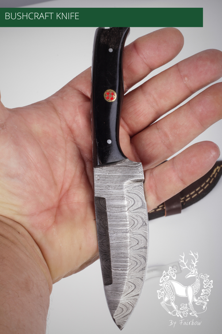 DAMAST KNIFE WITH HORN HANDLE (3 pins)-Knife-Fairbow-Fairbow