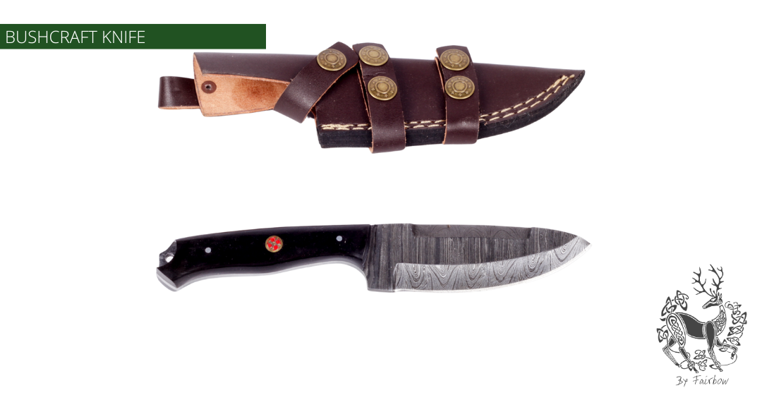 DAMAST KNIFE WITH HORN HANDLE (3 pins)-Knife-Fairbow-Fairbow