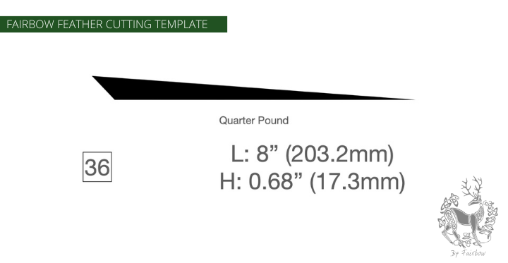 FEATHER CUTTING TEMPLATE PRE-GLUE (1-40)-Tool-Fairbow-Left wing-EWBS DWS quarter pound shape no.36-Fairbow