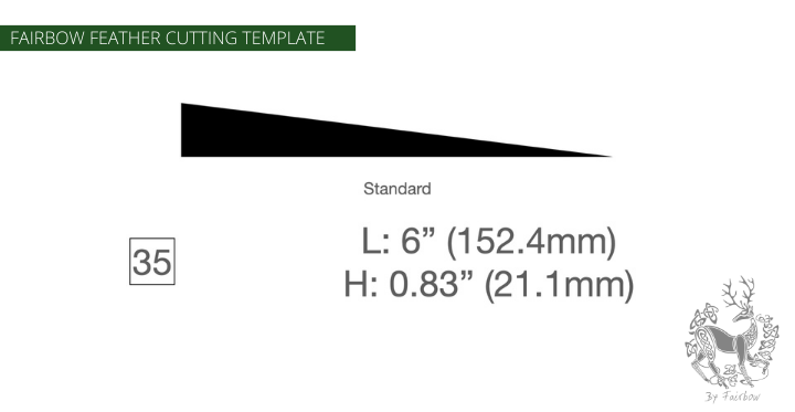 FEATHER CUTTING TEMPLATE PRE-GLUE (1-40)-Tool-Fairbow-Left wing-EWBS DWS standard shape no.35-Fairbow