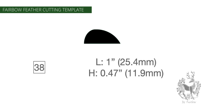 FEATHER CUTTING TEMPLATE PRE-GLUE (1-40)-Tool-Fairbow-Left wing-Parabolic 1" no.38-Fairbow