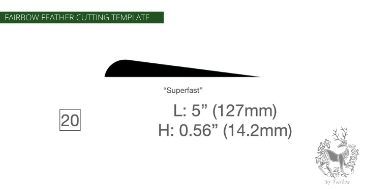 FEATHER CUTTING TEMPLATE PRE-GLUE (1-40)-Tool-Fairbow-Left wing-Parabolic super fast 5" no. 20-Fairbow