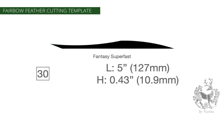 FEATHER CUTTING TEMPLATE PRE-GLUE (1-40)-Tool-Fairbow-Left wing-SF fantasy Legolas 5" no.30-Fairbow