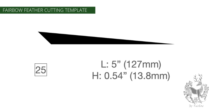 FEATHER CUTTING TEMPLATE PRE-GLUE (1-40)-Tool-Fairbow-Left wing-Trailing rear point profile 5" no.25-Fairbow